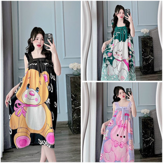 Đầm 2 dây váy ngủ mặc nhà chất lụa xước mềm mát nhẹ phom 40-70kg LANUTA