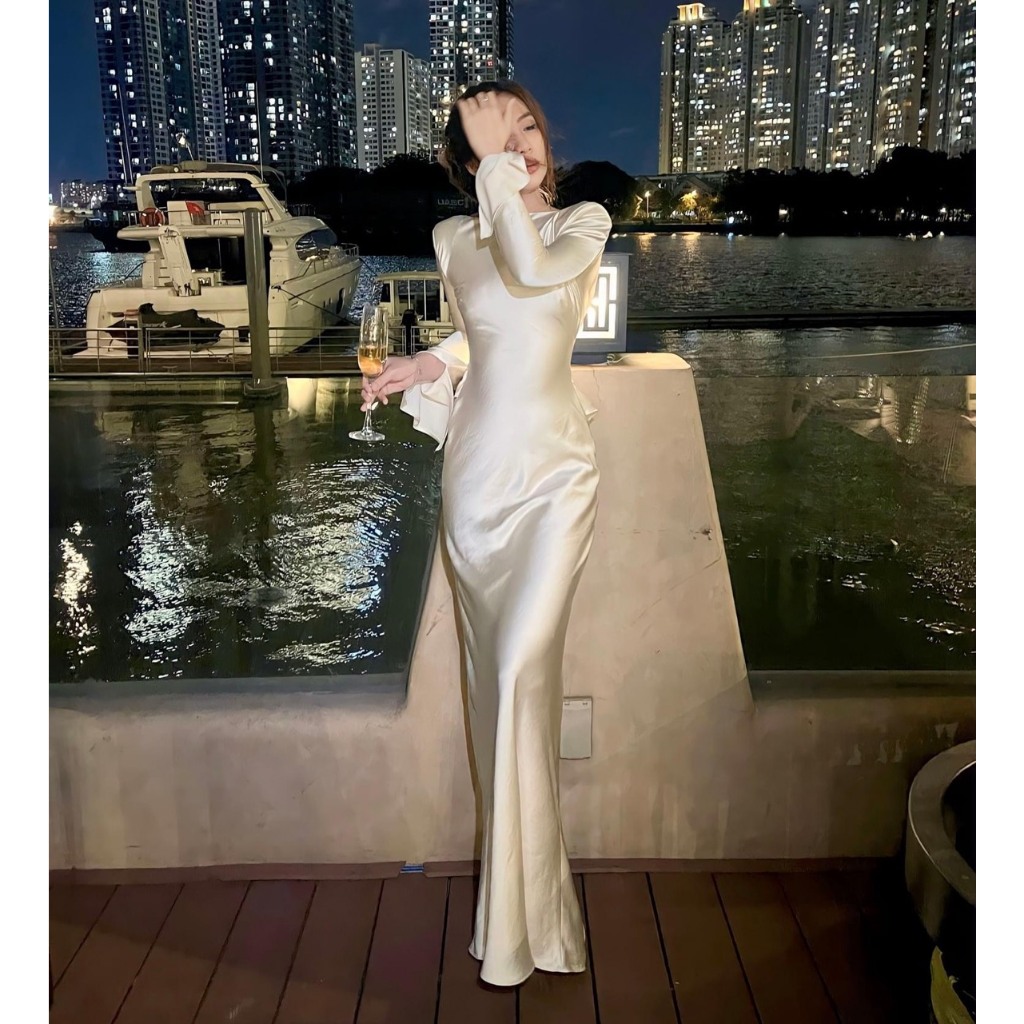 Đầm Lụa Dự Tiệc Tay Dài Hở Lưng Sang Chảnh - Váy Lụa Dự Tiệc Tay Dài Hở Lưng Siêu Tôn Dáng - Kara Ta
