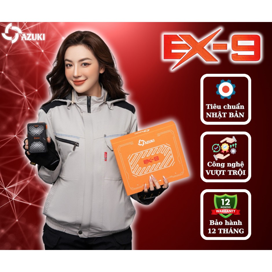 Áo Nữ Quạt Gió Điều Hoà AZUKI EX9 Chất Lượng Quạt 21V Siêu Mạnh Pin 25.500mah,Công Suất Khủng Từ 12-