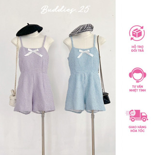 DTK115- Jumpsuit dạ 2 màu phối nơ 2 size