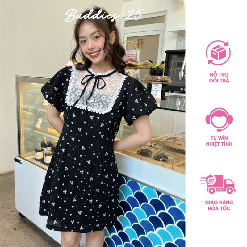 DN096- Đầm hoa phối ren có lót