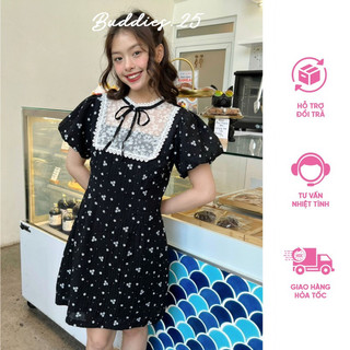 Dn096- đầm hoa phối ren có lót