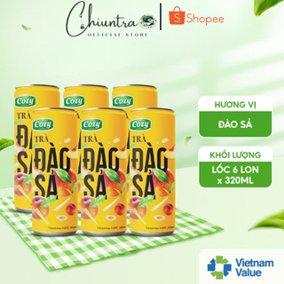 Lon trà đào sả uống liền Cozy 320ml lốc 6 hộp