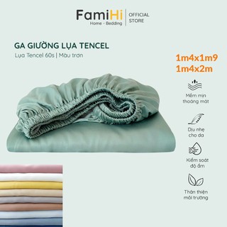 Ga trải giường lụa tencel 1m4x2m 1m4x1m9 FamiHi màu trơn cao cấp, drap trải nệm modal mềm mát, thân thiện làn da.