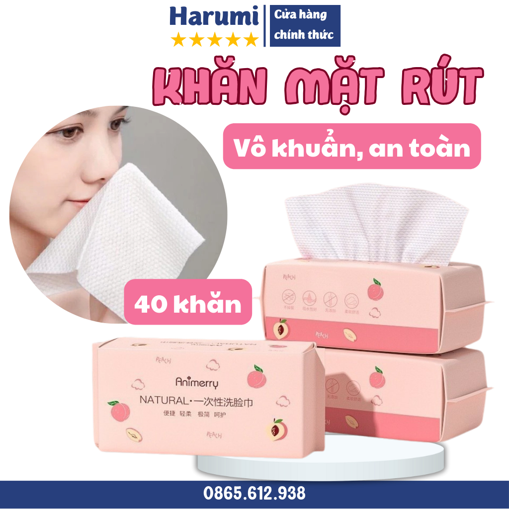 Khăn Lau Mặt Dùng 1 Lần Dạng Rút, Gói 50 Khăn Siêu Tiết Kiệm, Khăn Rút Animerry 50 Khăn - Harumi