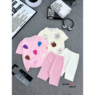 (10-28kg)-YVN-Set bộ thun cotton phối quần thun tăm đính họa tiết cute  cho bé gái  (ảnh thật)