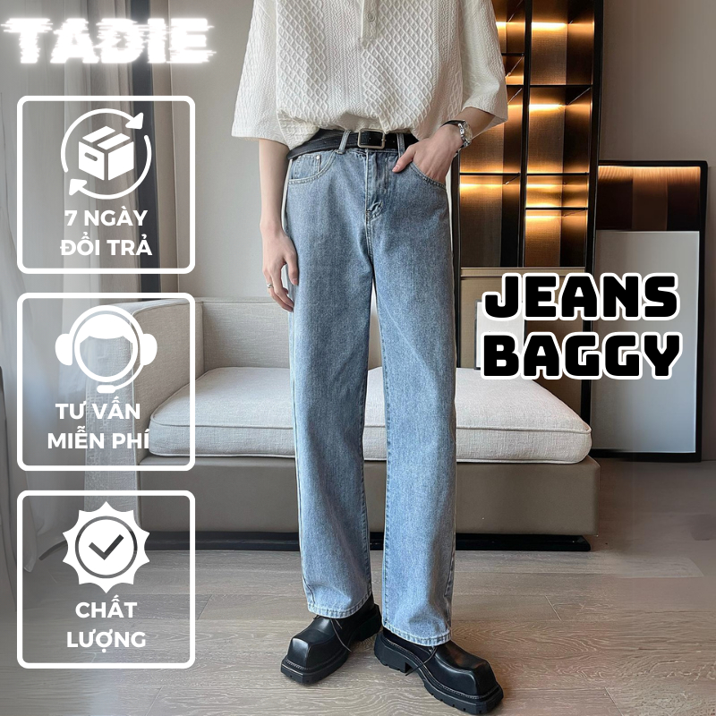 Quần jeans ống rộng, quần baggy form dáng hàn quốc unisex vải cotton không nhăn không phai màu TADIE - A02