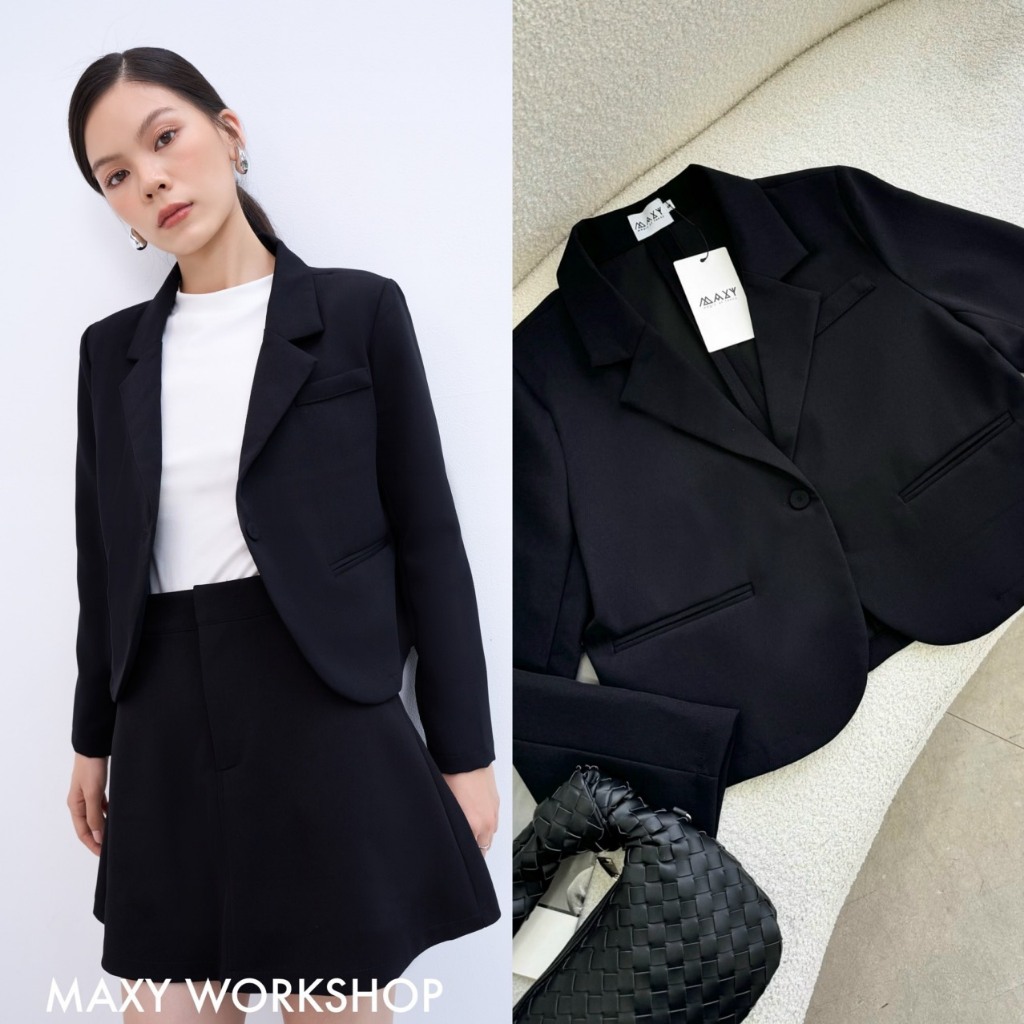 Áo khoác tay dài dáng croptop Button Cropped Blazer Maxy Workshop