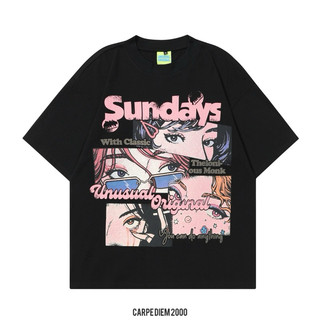 Sundays T-shirt - Áo phông, áo thun form rộng oversize in hình comics hoạt hình unisex nam nữ. Màu trắng và đen