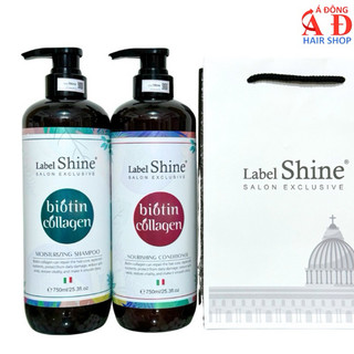 Cặp dầu gội xả phục hồi siêu mượt tóc Label Shine Biotin Collagen Shampoo & Conditioner 750ml