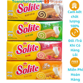 Bánh bông lan cuộn kem Solite hộp 20 cái 360g, Vị lá dứa,vị dâu,vị bơ sữa,vị socola-Toan Phát Mart