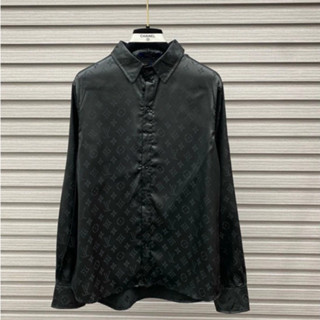 Áo Sơ Mi LV Nam Nữ Dài Tay Họa Tiết Dập Nổi Vải Cotton Lụa Cao Cấp