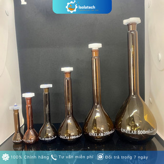 Bình định mức nâu nút nhựa thể tích 10ml 25ml 50ml 100ml 250ml 500ml 1000ml, 2000ml hãng onelab
