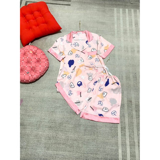 Bộ pizama lụa mango áo cộc quần đùi co giãn