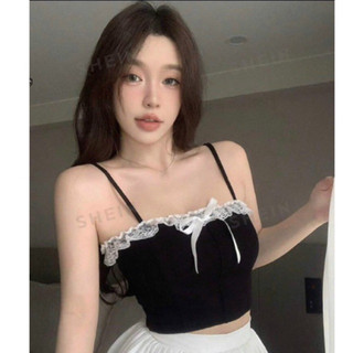 Áo hai dây croptop viền ren nơ