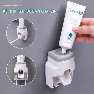 Hộp Đựng Bàn Chải Nhả Kem Đánh Răng Tự Động 2 Trong 1 Dán Tường Phòng Tắm Siêu Dính