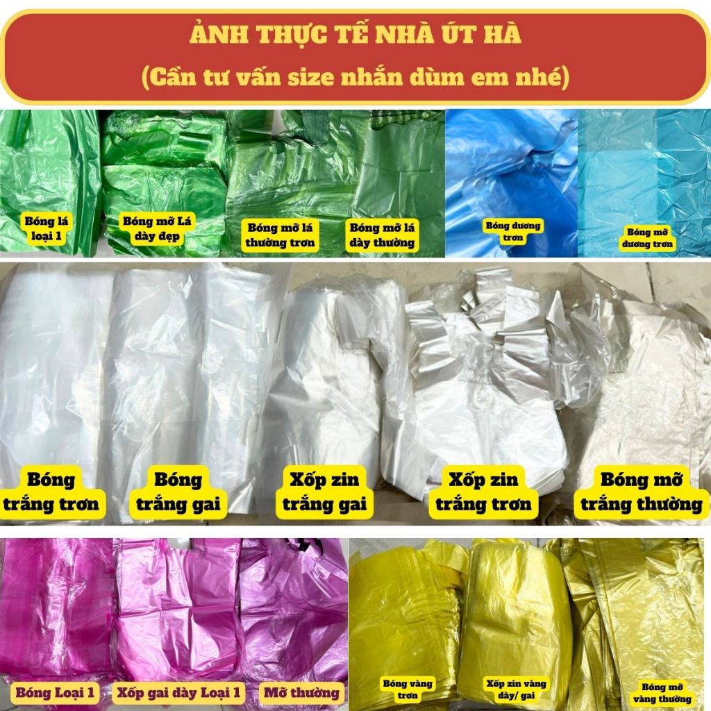 [Ảnh thật] 1KG/ 500Gr Túi nilon PE 2 quai loại trắng màu bóng dẻo đẹp tốt/ Túi xốp không hôi đủ size đáy từ 12cm - 60cm