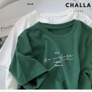 Áo thun nữ cổ tròn tay ngắn form vừa, in chữ MY LIFE, chất vải cotton 100% thoáng mát, mềm mịn.