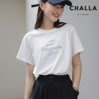 Áo thun nữ form vừa màu trắng cổ tròn tay ngắn, In hình ROMADIC, Cotton 100% thoáng mát  mềm mịn.