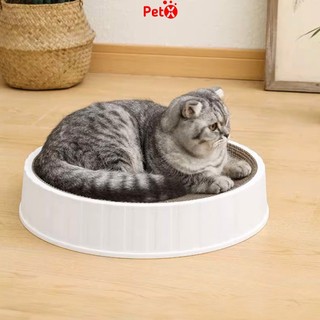 Bàn cào móng cho mèo vỏ nhựa hình tròn có thể tháo và thay lõi giấy carton Lapeta