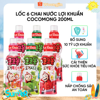 1 lốc 6 chai nước lợi khuẩn cocomong đào/dâu/táo - woongjin chai 200ml
