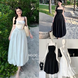 Đầm váy nữ 2 dây thun zip 2 lớp dáng xòe xinh xắn với 2 tone màu sang chảnh phù hợp đi tiệc, đi biển
