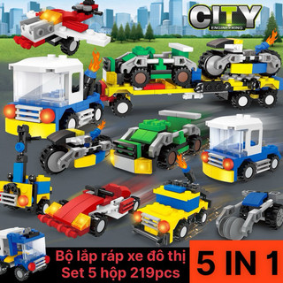 Bộ lego lắp ráp xe thành phố 5 chiếc 219pcs cho bé sáng tạo