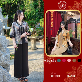 Bộ bà ba đi chùa khánh an,pháp phục cách tân tay bồng được làm từ lụa gấm cao cấp
