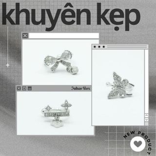 [1 Chiếc] Khuyên Tai KẸP CHARM KHÔNG CẦN LỖ XỎ Đính Đá Màu Bạc Không Ngứa Bông Tai Unisex Julies Box 66