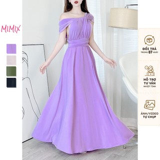 Đầm maxi mimix yếm trơn xẻ tà, cut out lưng sang trọng 4 màu sang trọng dv1200