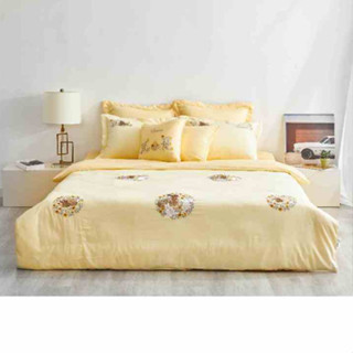 Bộ Drap chăn ga gối Everon ESM 21016 màu vàng nhạt họa tiết thêu vải modal cao cấp