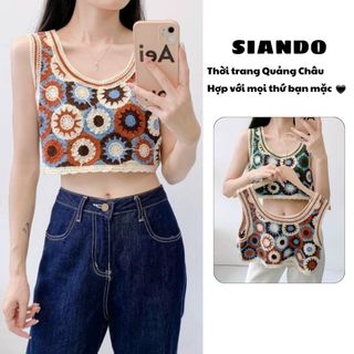 Áo Tank Top 2 dây hàng Quảng Châu dáng rộng len dệt thêu hoa dễ thương Siando AL02