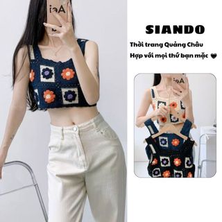 Áo len dệt Tank Top 2 dây dáng rộng thêu hoa dễ thương hàng Quảng Châu Siando AL03