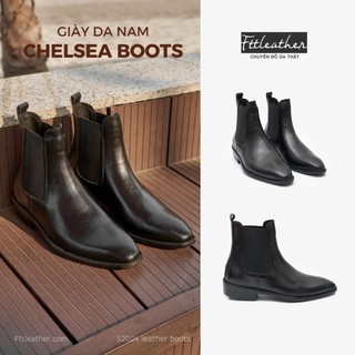 Giày da nam Chelsea Boots Ftt Leather màu đen dáng trơn đế phíp gỗ - Mã F701