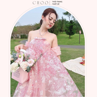 ROSES DRESS- Đầm cổ yếm dáng xòe babydoll họa tiết hoa hồng thiết kế phong cách tiểu thư xinh xắn - CHOO.VN