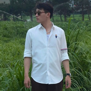 Áo Sơ Mi Oxford Bear dài tay nam nữ Basic màu trắng