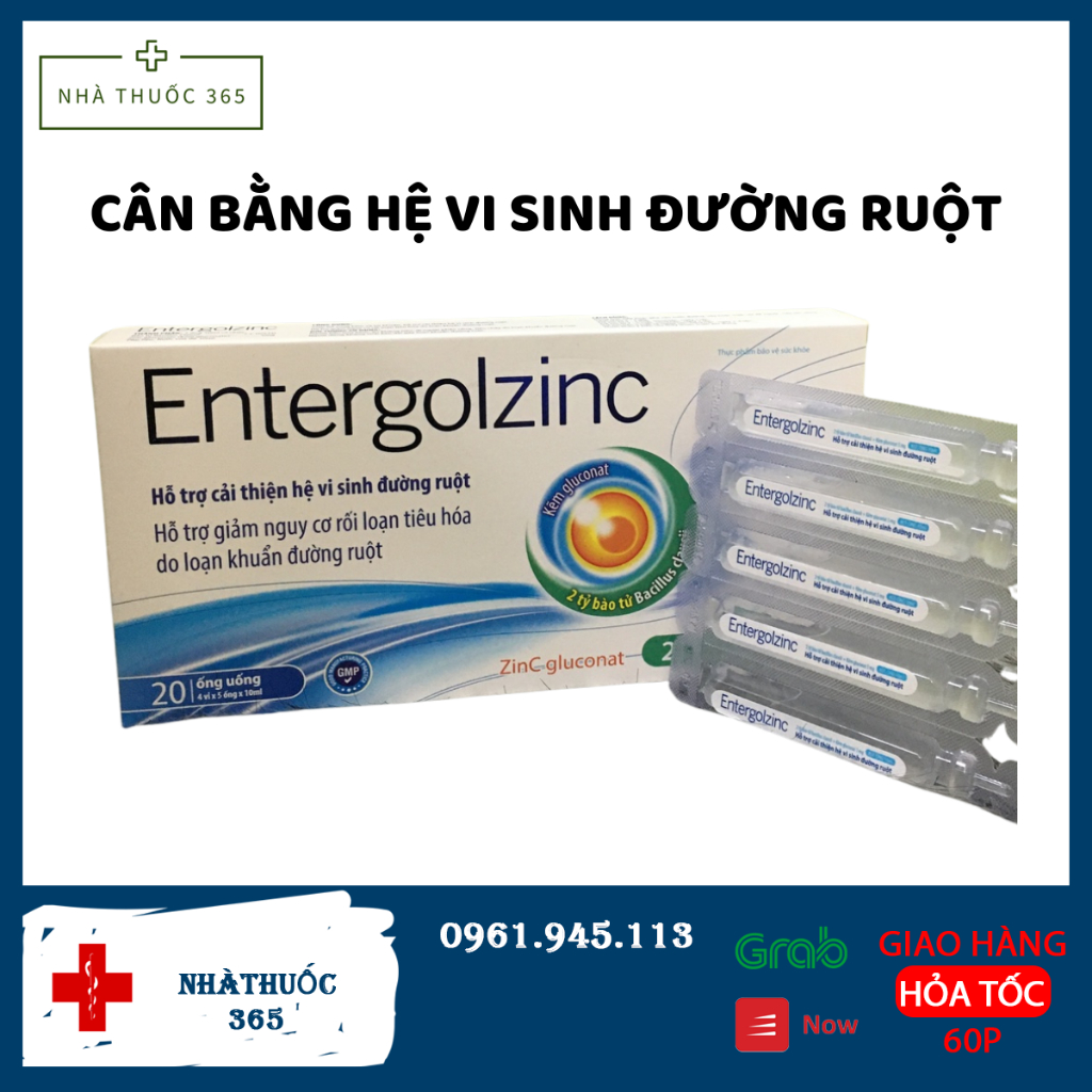 Men ống vi sinh ENTERGOLZINC - Cân bằng hệ vi sinh đường ruột_ Hộp 20 ống
