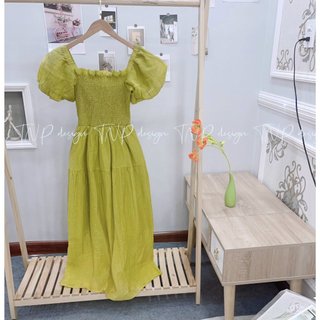 TNP 85 trơn đầm maxi tay phòng áo dúng tiểu thư mùa hè