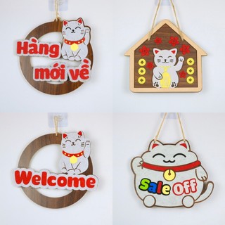 Bảng gỗ trang trí Mèo thần tài Siêu dễ thương