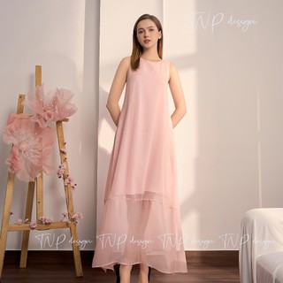 TNP 112 váy maxi xẻ tà nút lưng trending Hồng Voan Dress Nữ