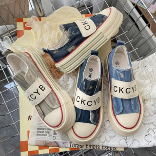 Giầy lười vải denim phong cách retro slip-on