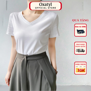 Áo phông nữ OXATYL cổ tim chất cotton đẹp thấm hút mồ hôi tốt vải mát A876