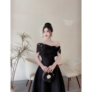 Váy tafta xòe trễ vai mặc đi tiệc dáng dài đủ size sml (40/60kg tùy chiều cao)