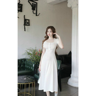 Đầm body cổ vuông gài nút siêu đẹp thanh lịch sang trọng - M108