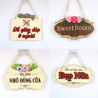 Bảng gỗ vui lòng gõ cửa, bấm chuông, đóng cửa mẫu đẹp Siêu dễ thương