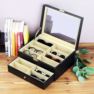 Hộp đựng mắt kính 16 cái vỏ da pu màu đen