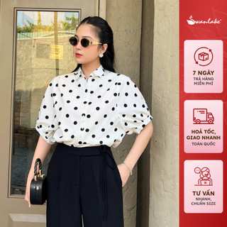 - Áo Kiểu Sơ Mi Nữ Cài Nút Tay Bí Lỡ Phom Rộng Chất Vải Cotton Bông In Họa Tiết Hoa Swanlake - A09420LW10