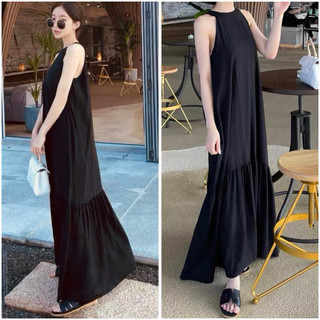 Đầm maxi đen cổ yếm đuôi cá vnxk xuongvnxk