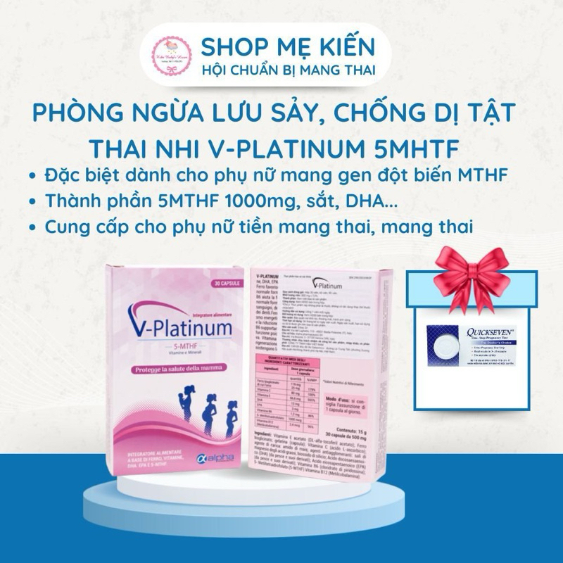 (CHÍNH HÃNG) Viên Uống V- PLATINUM 5 MTHF Tăng Khả Năng Thụ Thai, Chống Dị Tật Thai Nhi, Giảm Nguy Cơ Sảy Thai - Hộp 30v