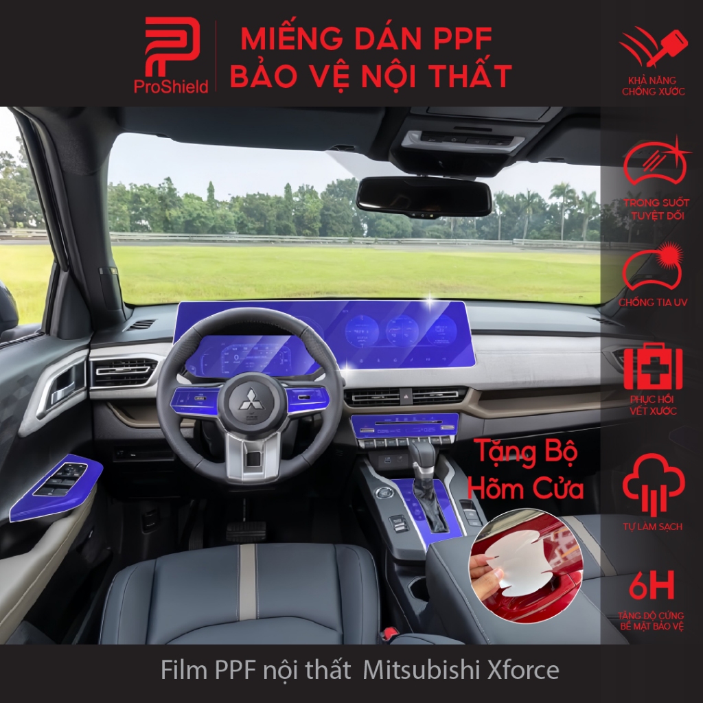 Mitsubishi Xforce: Film PPF TPU Cao cấp dán chống xước nội thất. Che mờ vết xước cũ. Bảo vệ nội thất. Proshield
